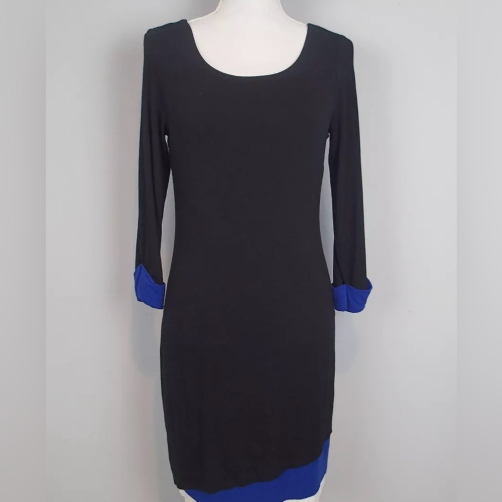 Bailey 44 Black Layered Blue White Bottom Dress Blue Folded Sleeves Medium
